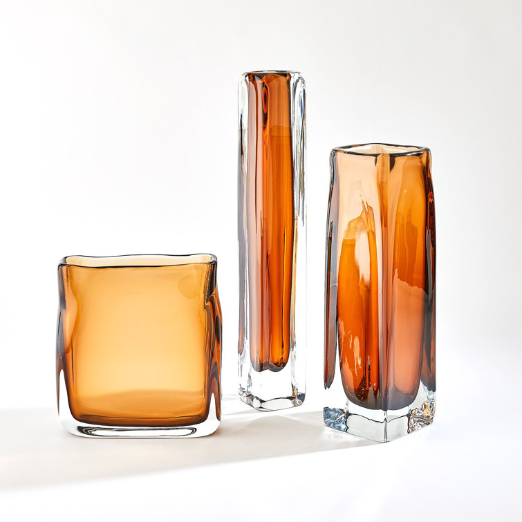 Handcrafted Amber Glass Square Vase