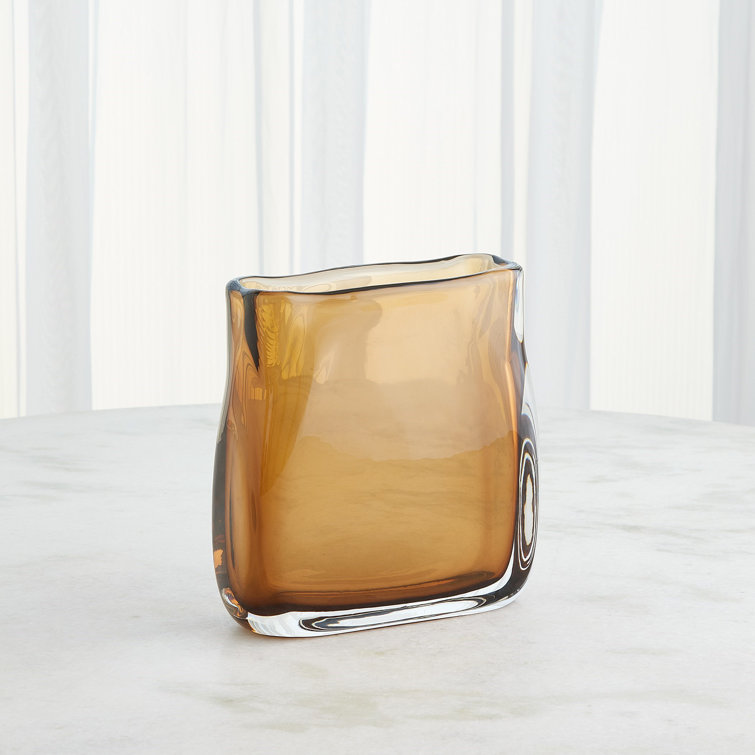 Handcrafted Amber Glass Square Vase
