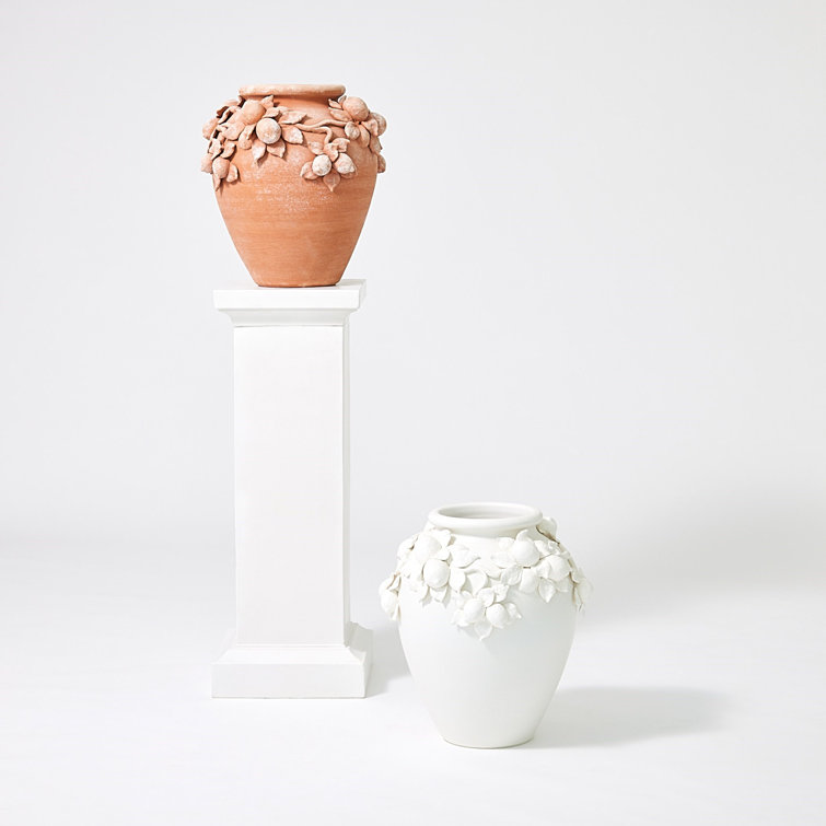 Matte White Ceramic Decorative Urn with Floral Design