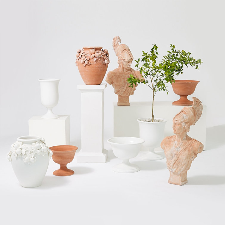 Matte White Ceramic Decorative Urn with Floral Design