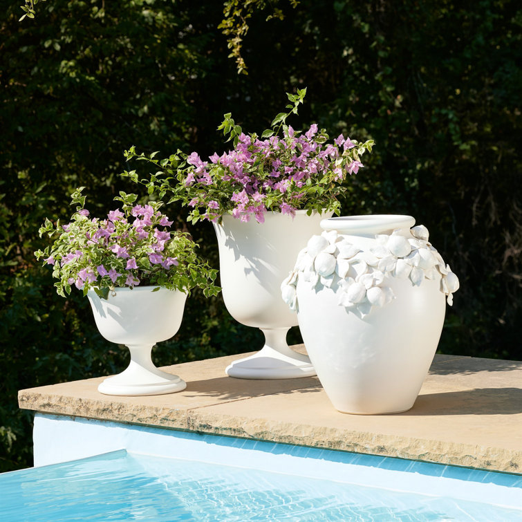 Matte White Ceramic Decorative Urn with Floral Design