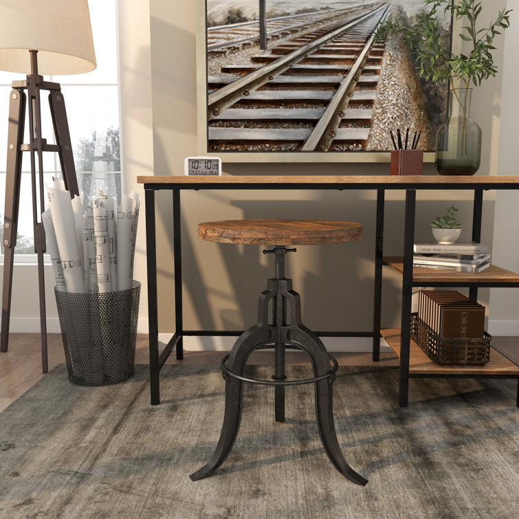 Round Reclaimed Wood Industrial Dining Height Stool