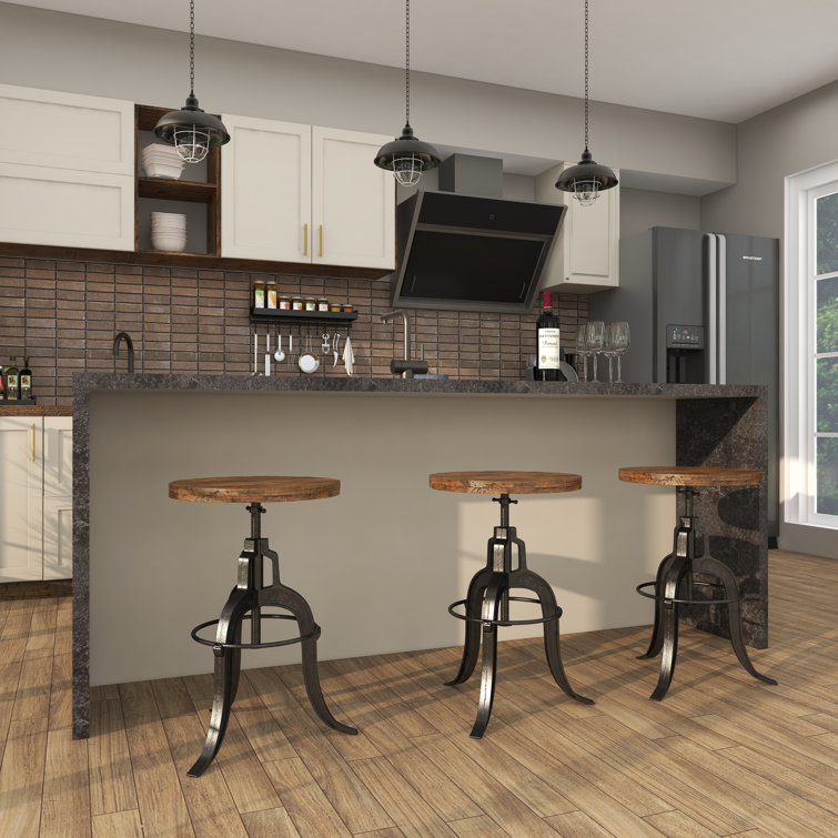Round Reclaimed Wood Industrial Dining Height Stool
