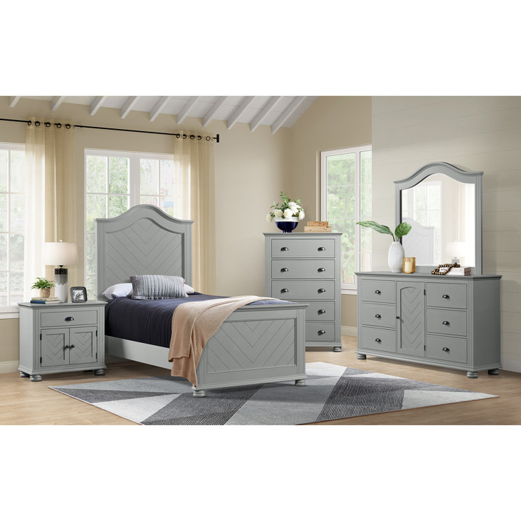 Gray Chevron Pattern 1-Drawer Nightstand with USB Port