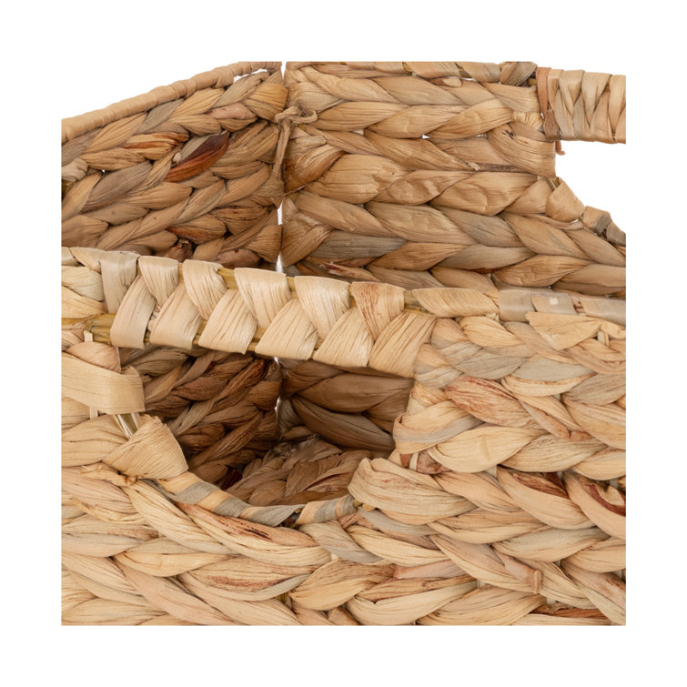 Natural Woven Hyacinth and Steel Square Storage Basket Set