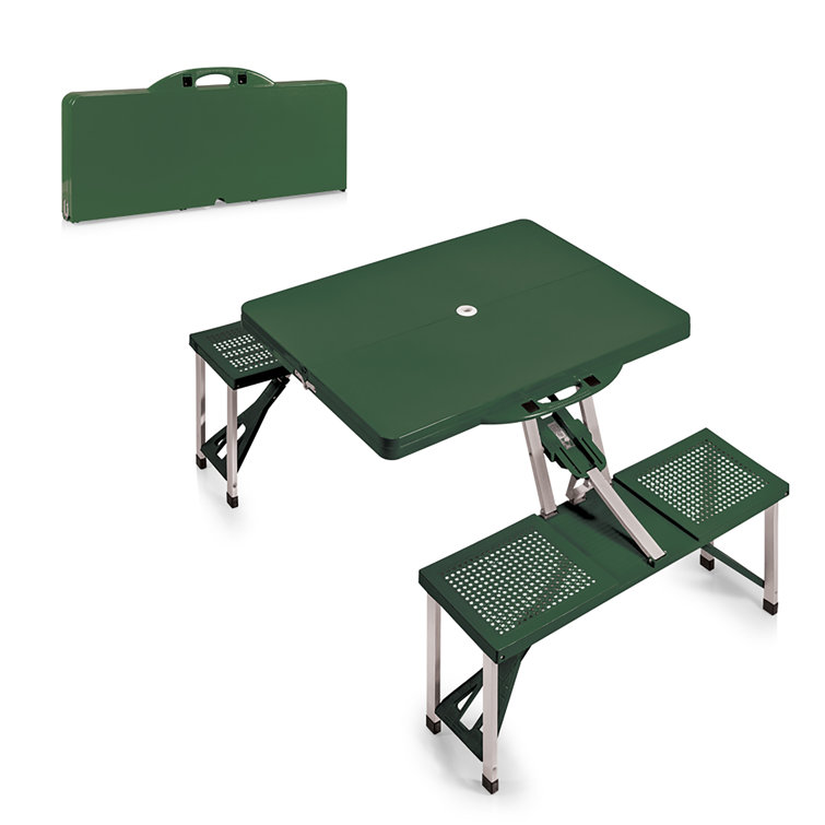 Hunter Green Aluminum Folding Picnic Table with Umbrella Hole