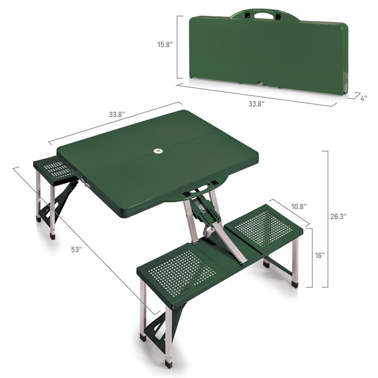 Hunter Green Aluminum Folding Picnic Table with Umbrella Hole