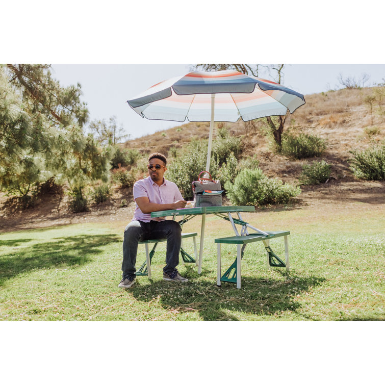 Hunter Green Aluminum Folding Picnic Table with Umbrella Hole