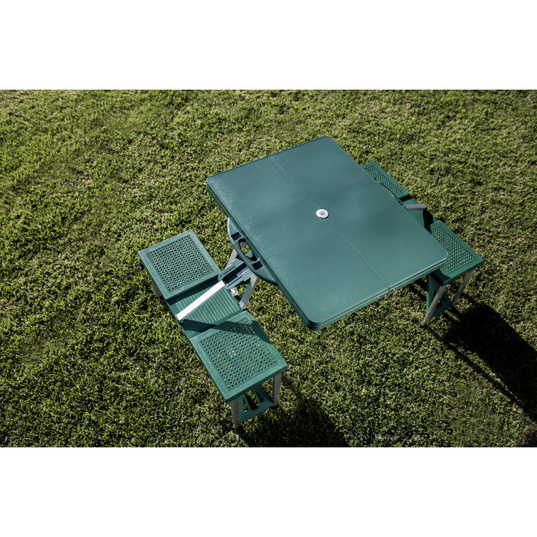 Hunter Green Aluminum Folding Picnic Table with Umbrella Hole