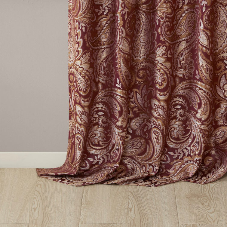 Burgundy Faux Silk Light-Filtering Rod Pocket Curtain Panel Pair