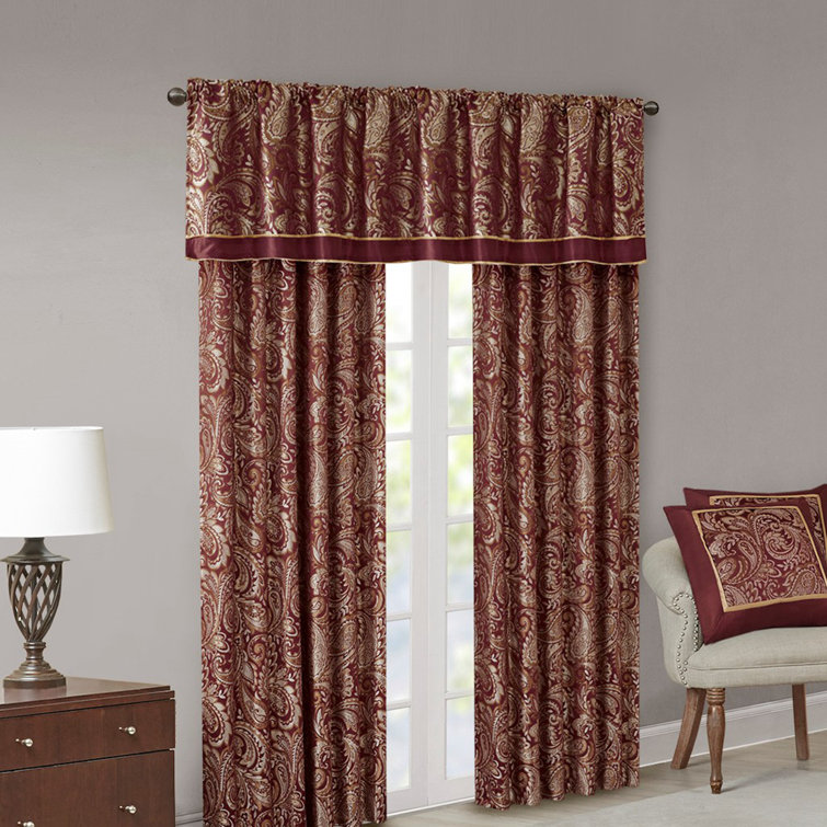 Burgundy Faux Silk Light-Filtering Rod Pocket Curtain Panel Pair