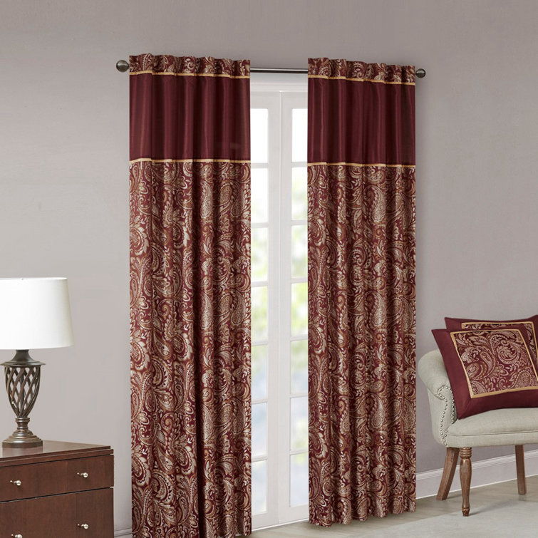 Burgundy Faux Silk Light-Filtering Rod Pocket Curtain Panel Pair