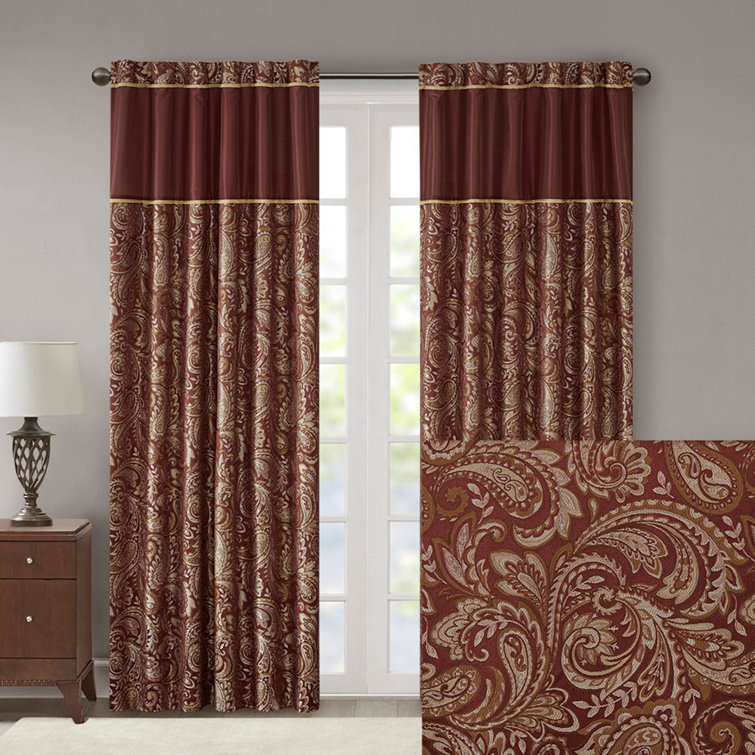 Burgundy Faux Silk Light-Filtering Rod Pocket Curtain Panel Pair