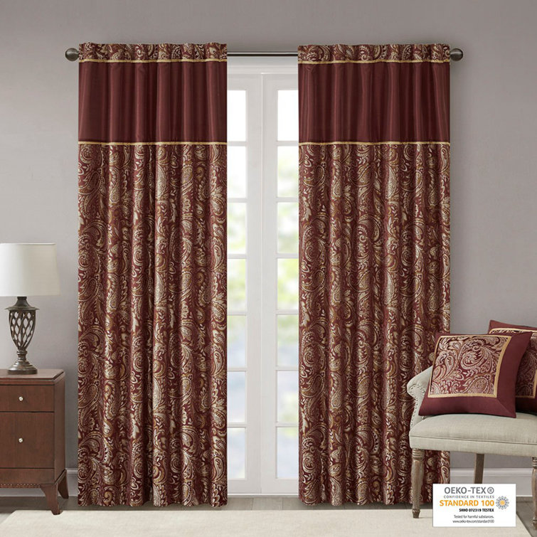 Burgundy Faux Silk Light-Filtering Rod Pocket Curtain Panel Pair