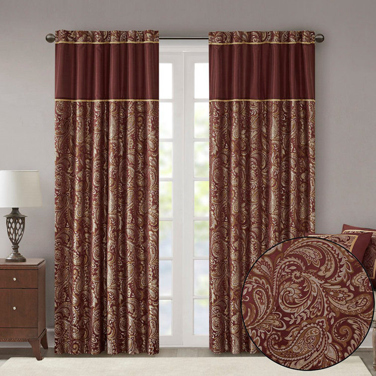 Burgundy Faux Silk Light-Filtering Rod Pocket Curtain Panel Pair