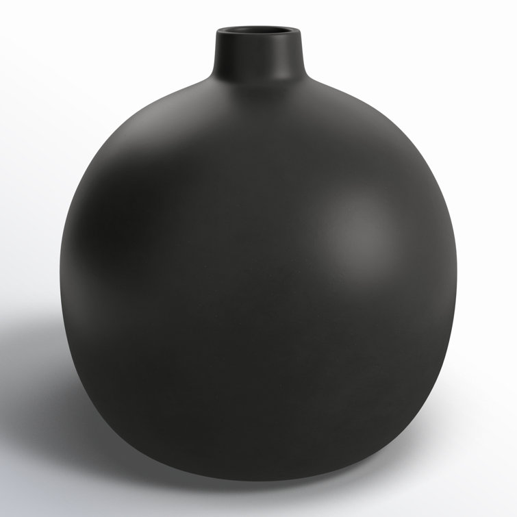 Matte Black Round Ceramic Table Vase 16.75''