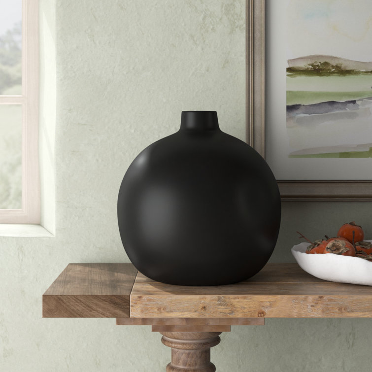 Matte Black Round Ceramic Table Vase 16.75''