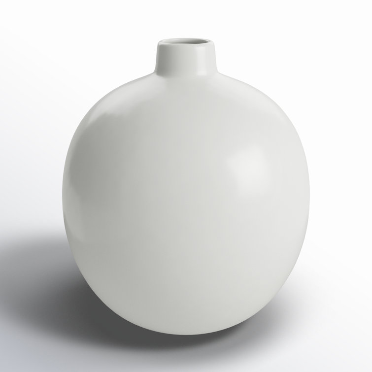 White Round Ceramic Table Vase for Floral Arrangements
