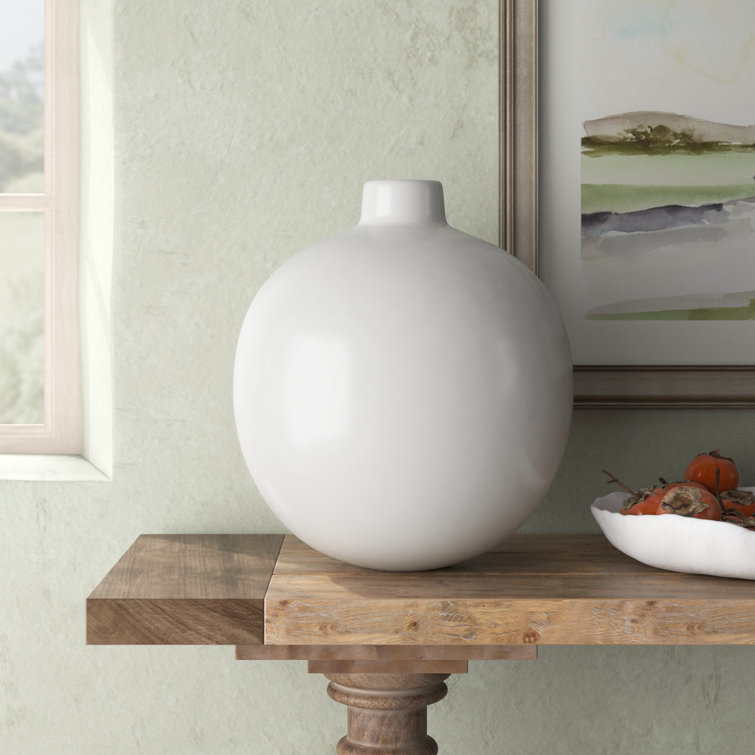 White Round Ceramic Table Vase for Floral Arrangements