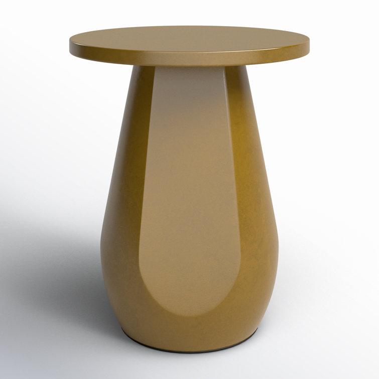 Olive Round Glass Fiber Pedestal End Table