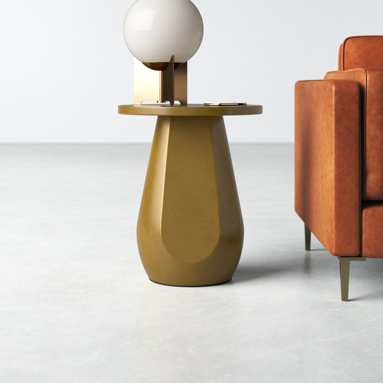 Olive Round Glass Fiber Pedestal End Table