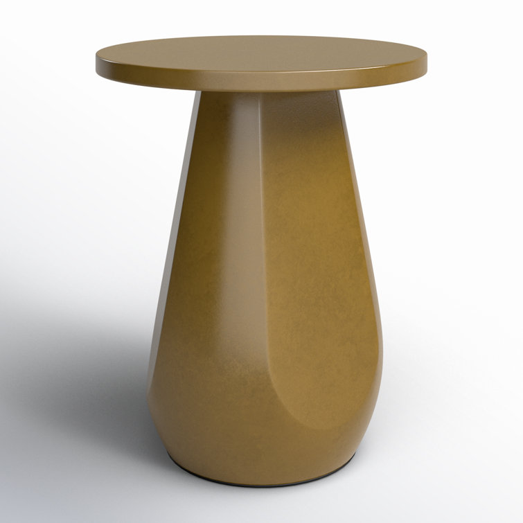 Olive Round Glass Fiber Pedestal End Table