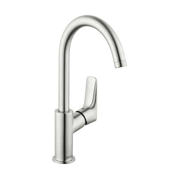 Brushed Nickel Single Hole Vessel Faucet with Drain Assembly