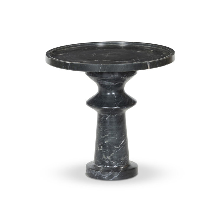 Skylar Round Black Marble and Hardwood End Table