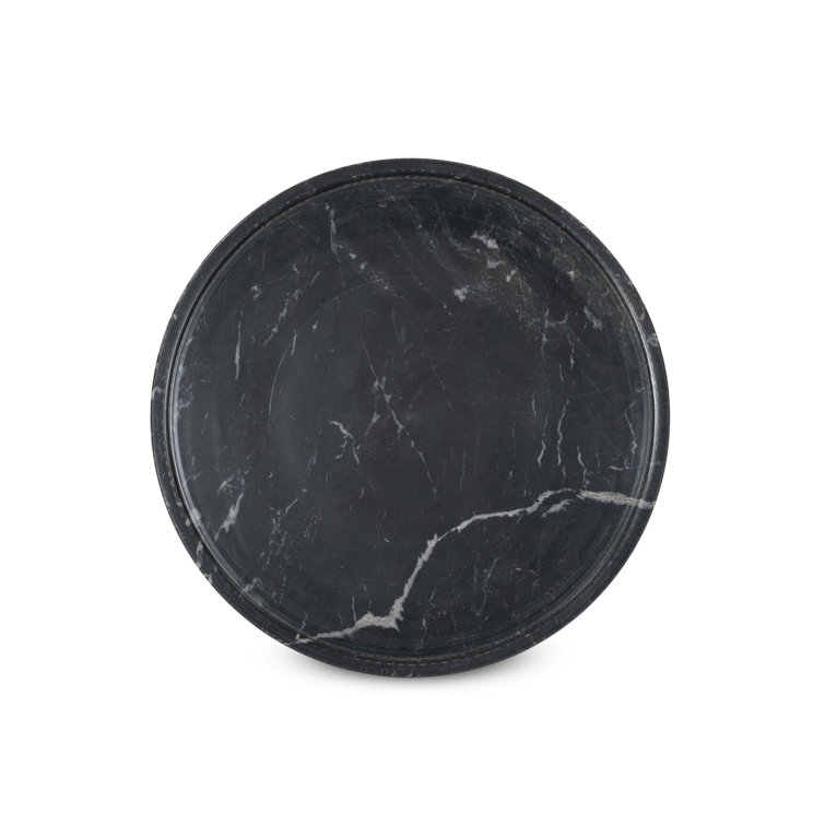 Skylar Round Black Marble and Hardwood End Table
