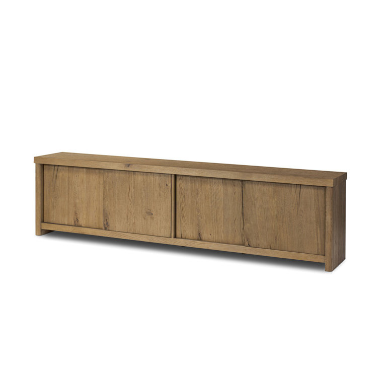 Worn Oak Solid Wood Media Console with Sliding Doors