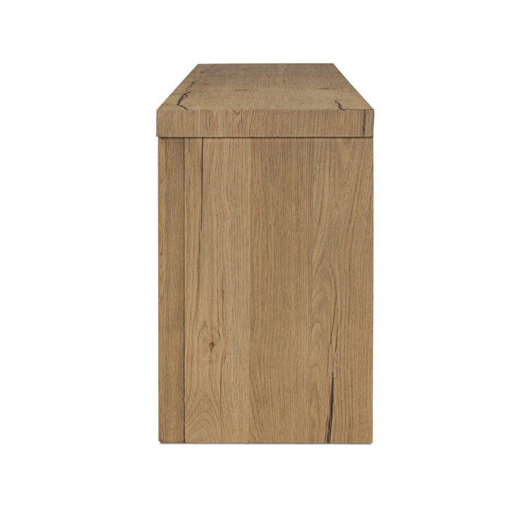 Worn Oak Solid Wood Media Console with Sliding Doors