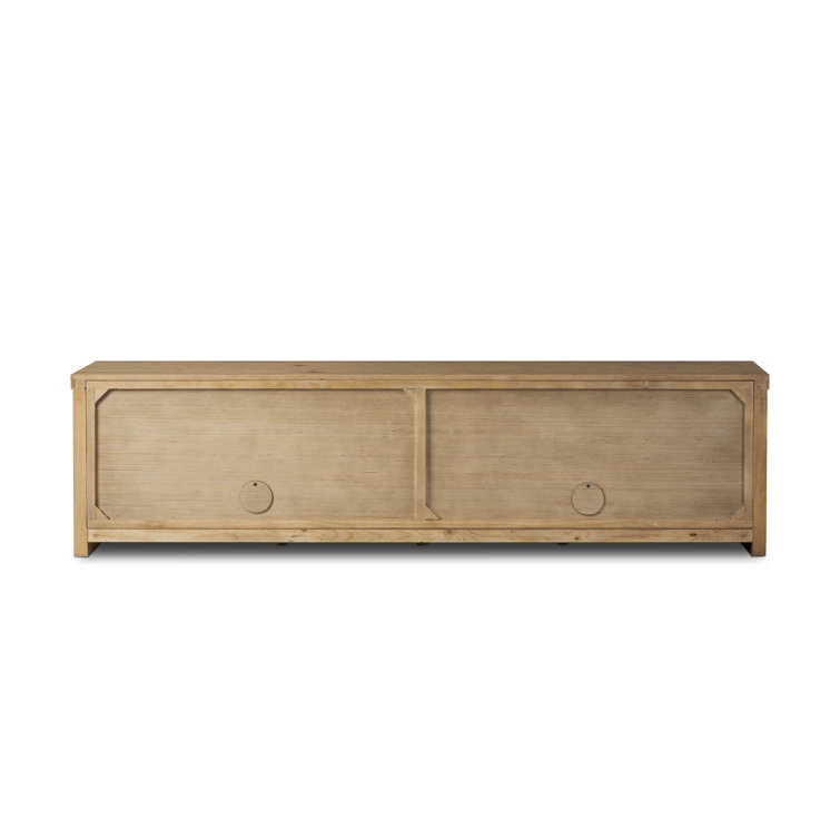 Worn Oak Solid Wood Media Console with Sliding Doors