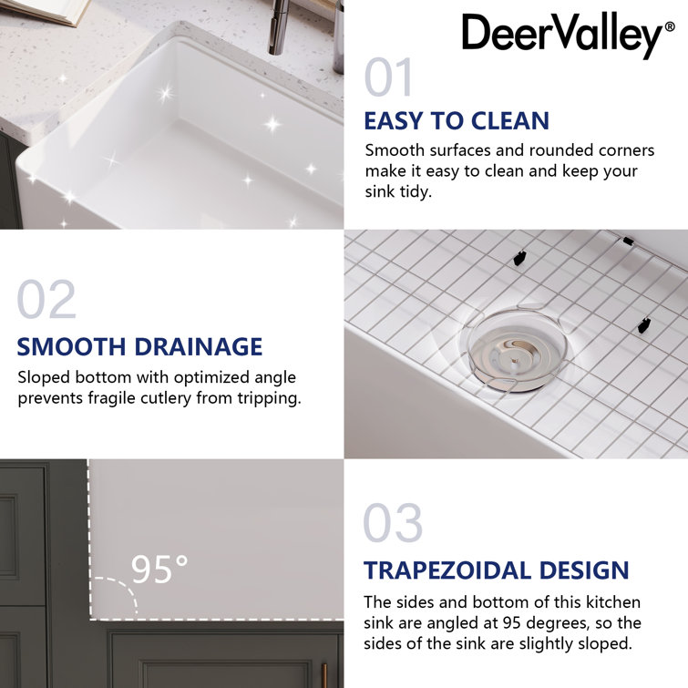 White Fireclay Single Basin Farmhouse Workstation Kitchen Sink