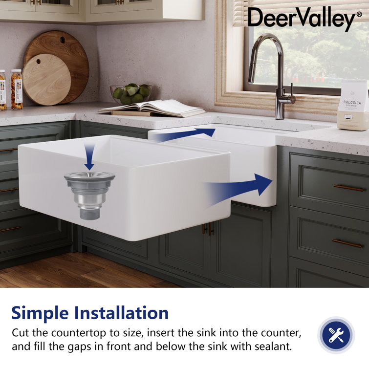 White Fireclay Single Basin Farmhouse Workstation Kitchen Sink
