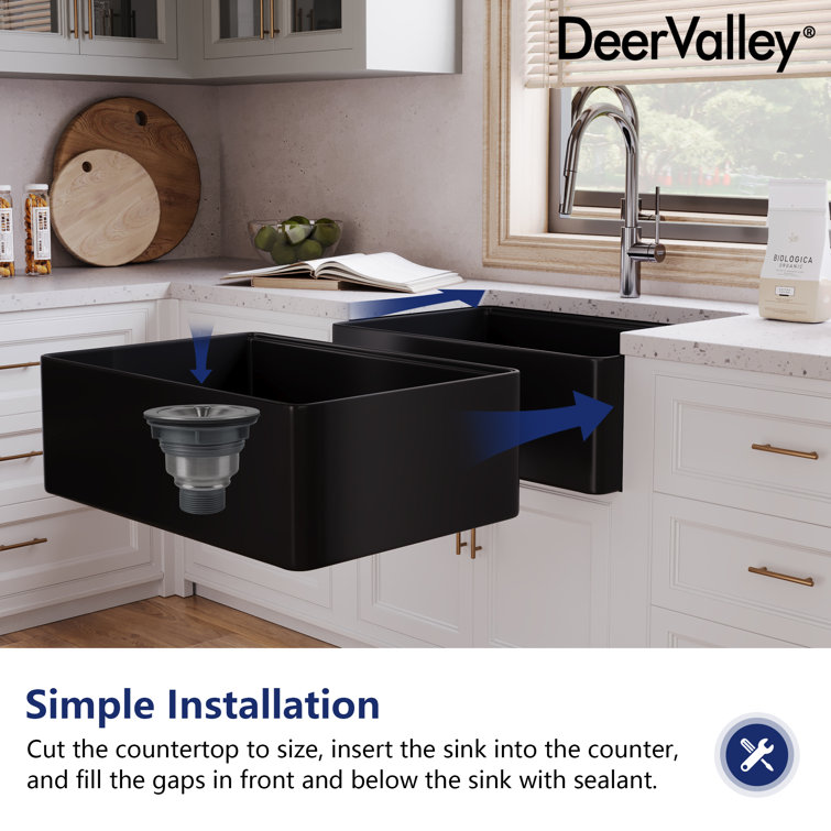 Matte Black Fireclay Single Bowl Farmhouse Kitchen Sink with Accessories