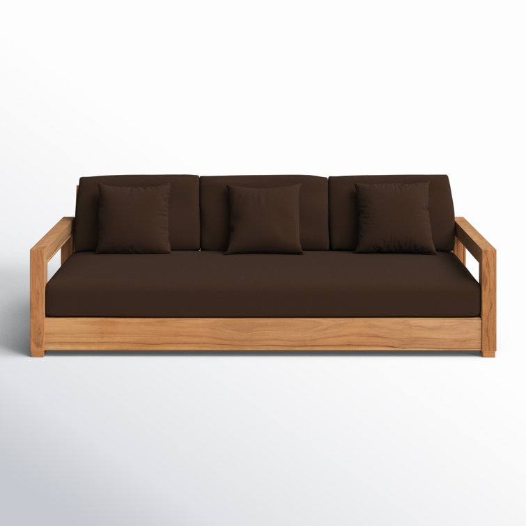 Huntington Teak and Off-White Fabric 3-Seat Outdoor Sofa