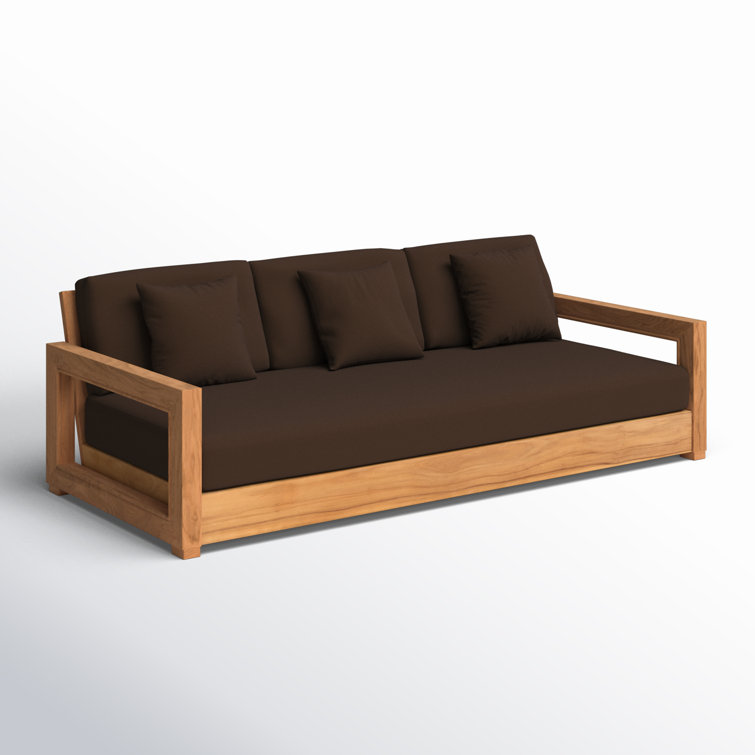 Huntington Teak and Off-White Fabric 3-Seat Outdoor Sofa