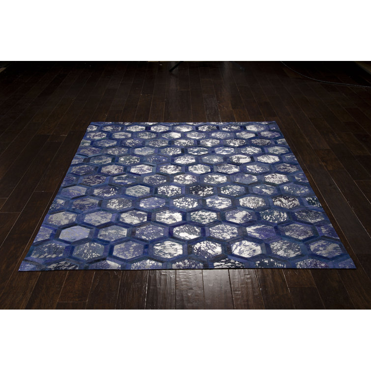 Cobalt Geometric Cowhide 8' x 10' Handmade Area Rug