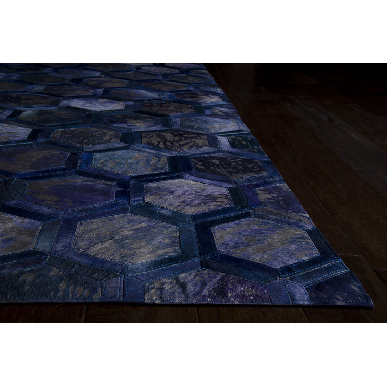 Cobalt Geometric Cowhide 8' x 10' Handmade Area Rug