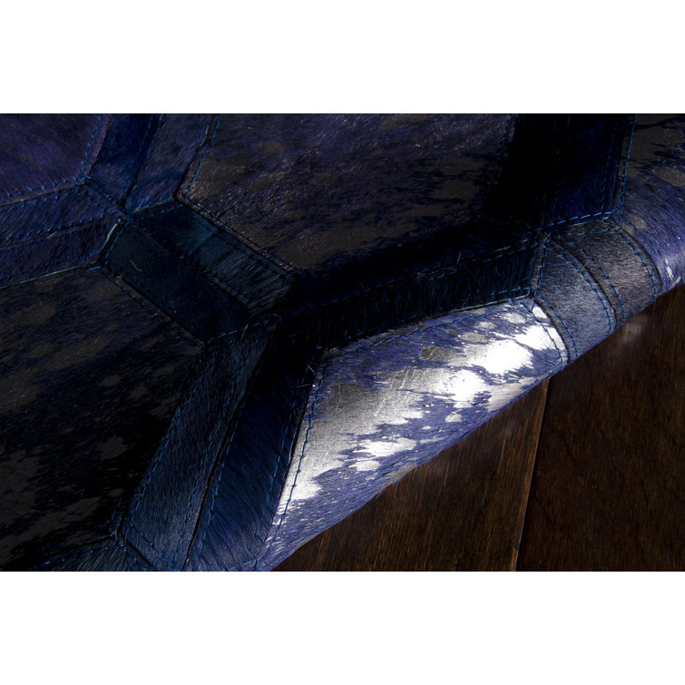Cobalt Geometric Cowhide 8' x 10' Handmade Area Rug