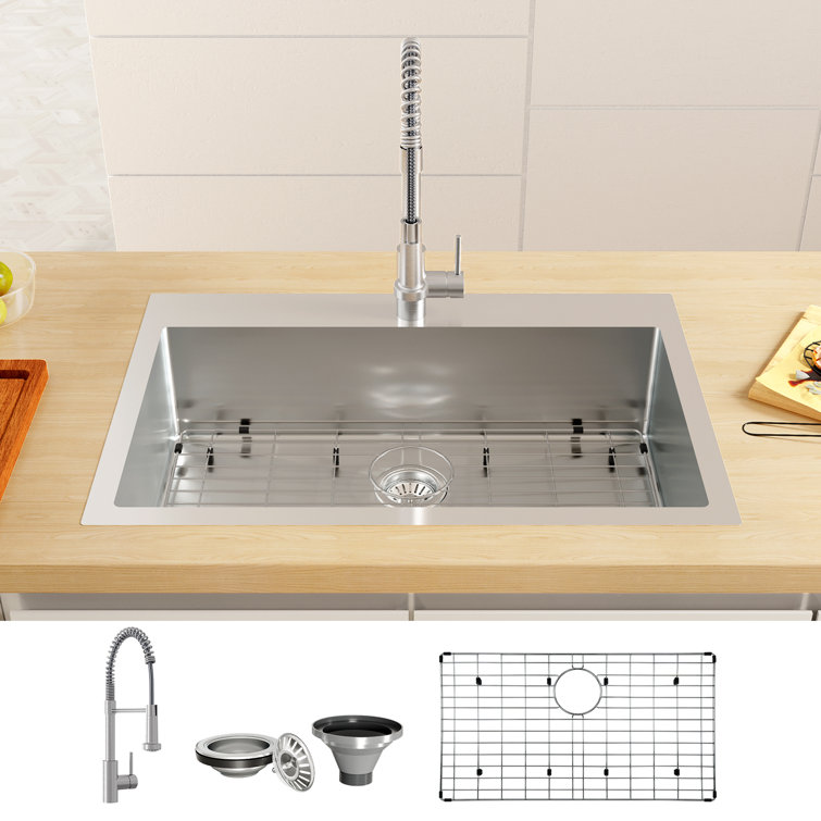33'' Stainless Steel Drop-In Single Bowl Kitchen Sink