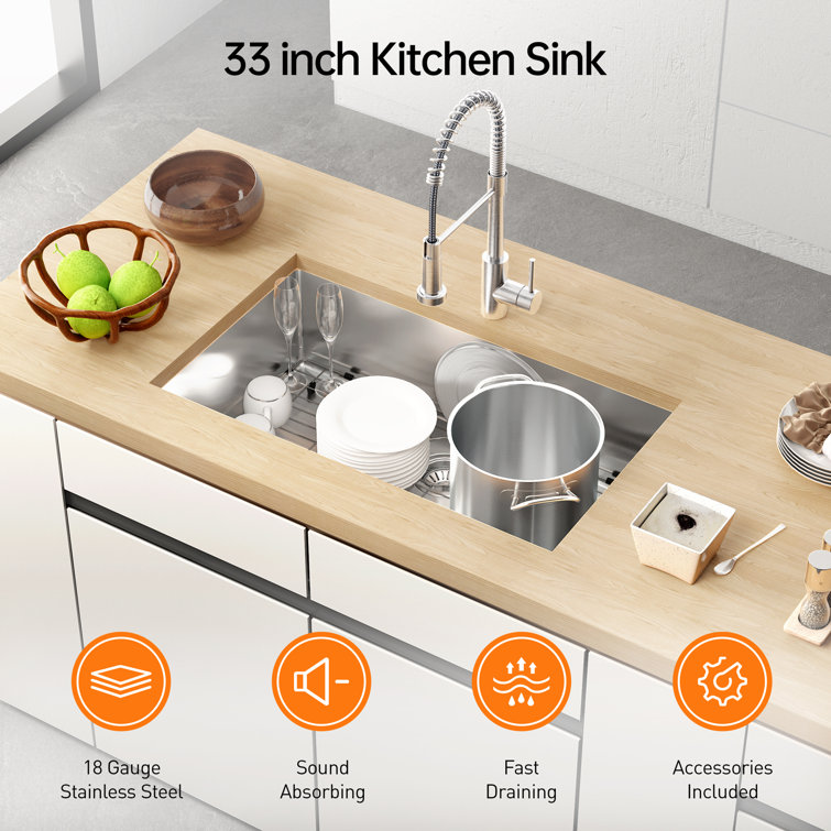 33'' Stainless Steel Drop-In Single Bowl Kitchen Sink