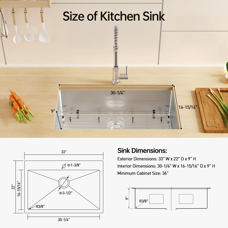 33'' Stainless Steel Drop-In Single Bowl Kitchen Sink