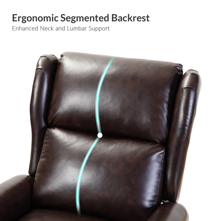 Brown Faux Leather Swivel Rocker Recliner with Rolled Arms