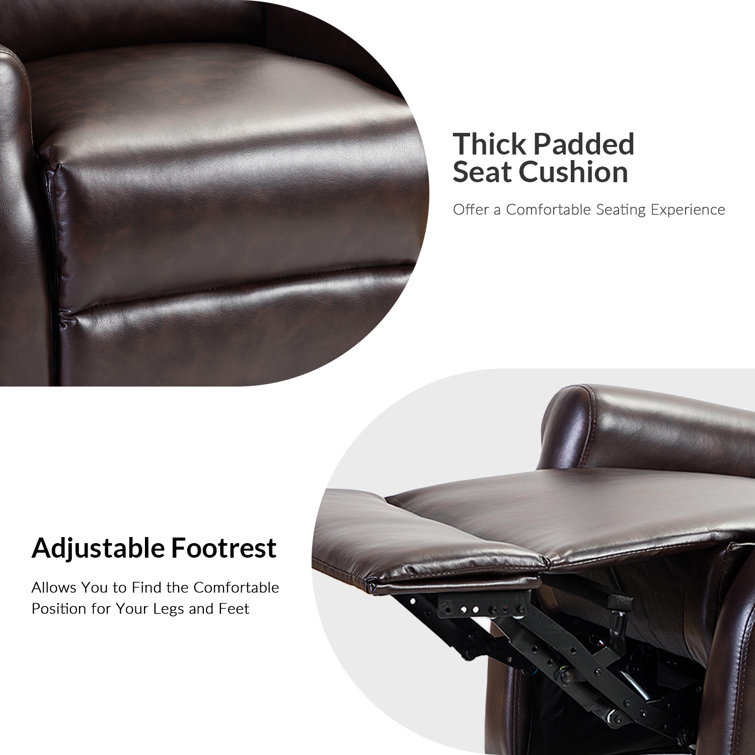 Brown Faux Leather Swivel Rocker Recliner with Rolled Arms