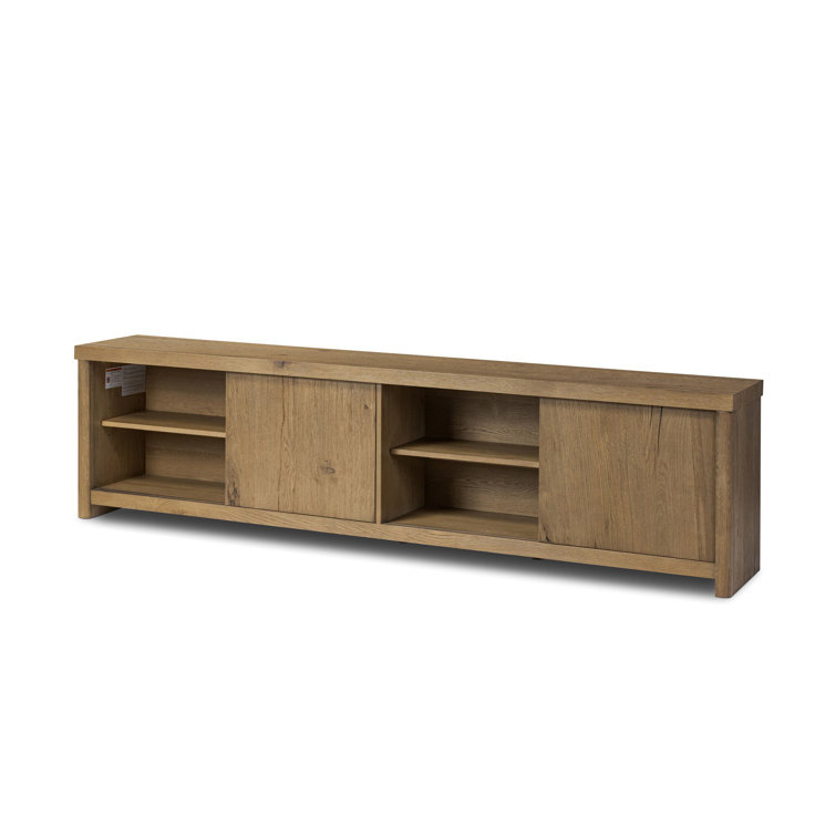 Worn Oak Solid Wood Media Console with Sliding Doors