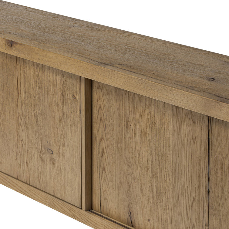 Worn Oak Solid Wood Media Console with Sliding Doors
