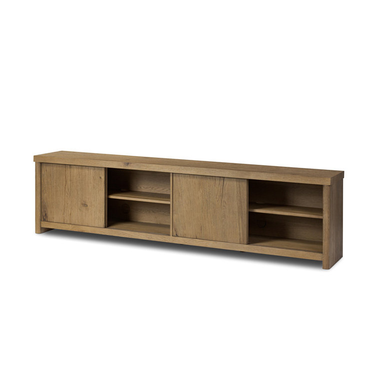 Worn Oak Solid Wood Media Console with Sliding Doors