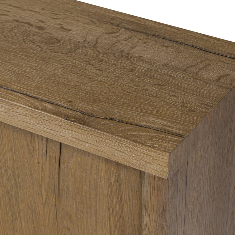 Worn Oak Solid Wood Media Console with Sliding Doors