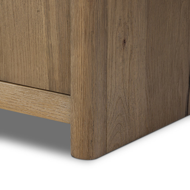 Worn Oak Solid Wood Media Console with Sliding Doors